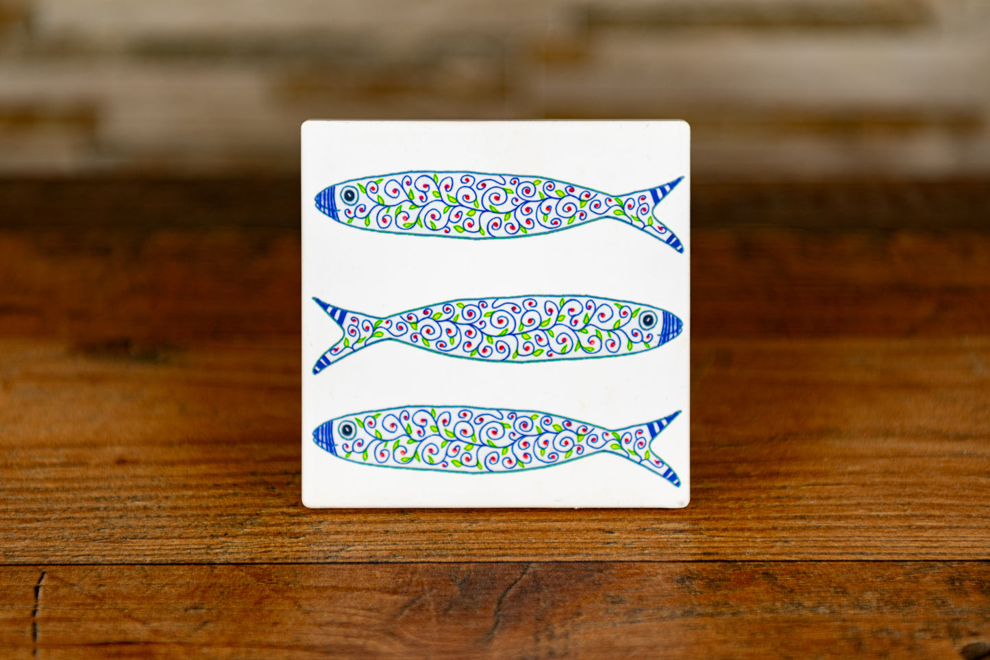 Sandstone coaster - Exclusive, Watercolour Green Sardines