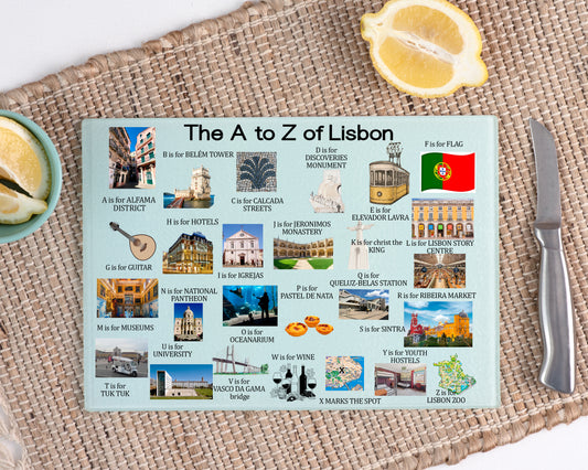 A to Z of Lisbon, A3 Glass Cutting Board