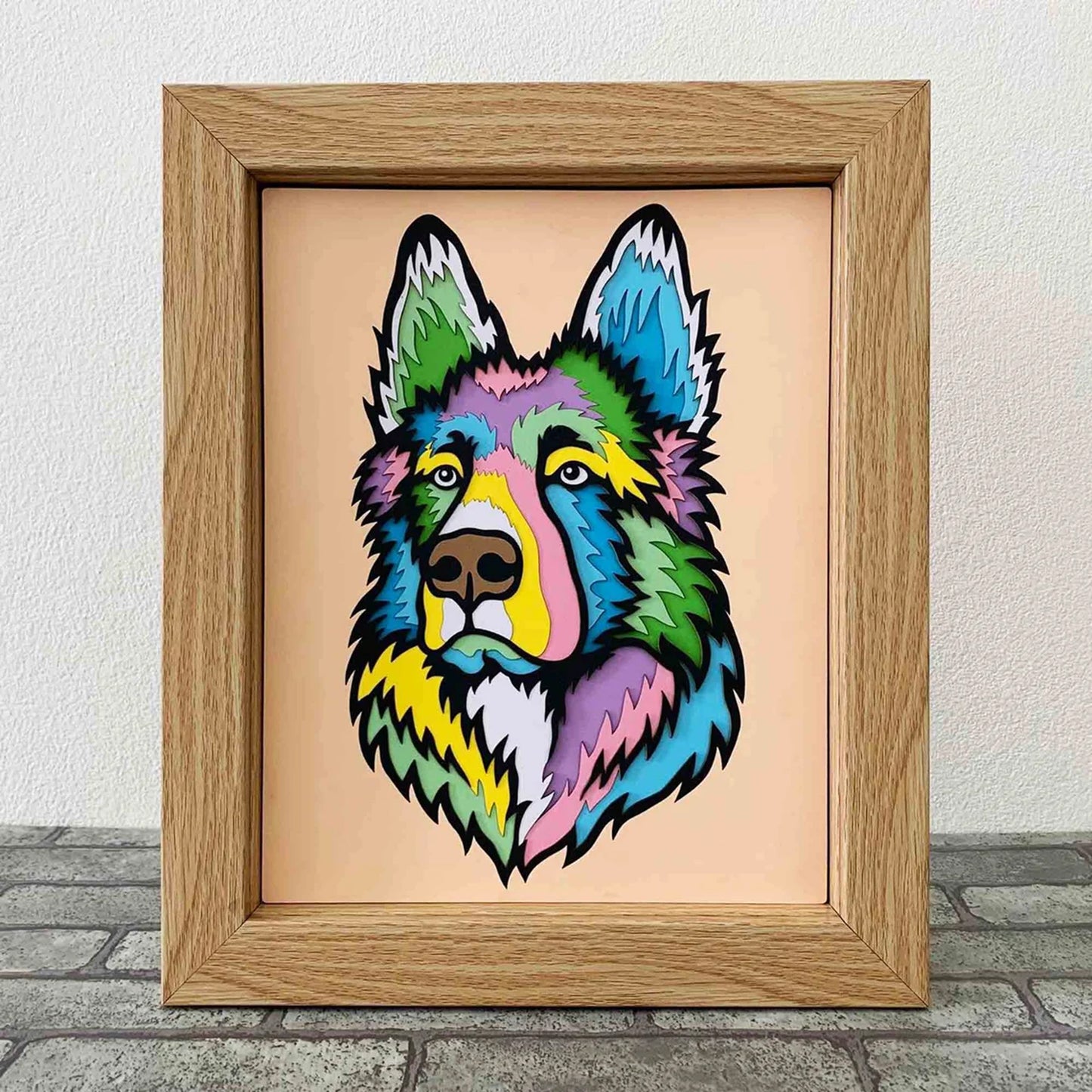 German Shepherd, Alsatian Picture Framed- 3D layered Cardstock Portrait