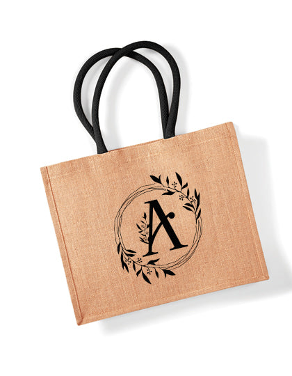 Monogram Letter Jute Tote Bag