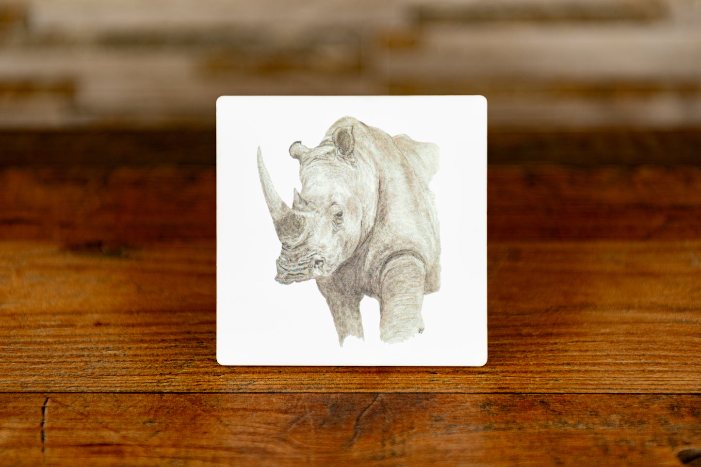 Sandstone coaster - Exclusive, Hand Drawn Rhino