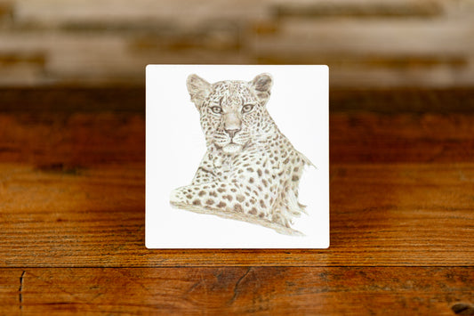 Sandstone coaster - Exclusive, Hand Drawn Leopard