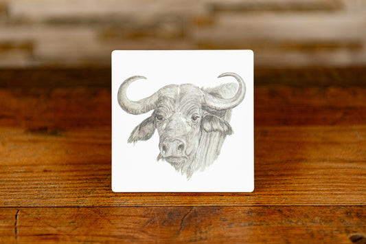 Sandstone coaster - Exclusive, Hand Drawn Water Buffalo