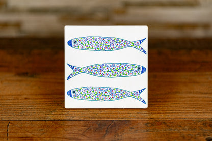 Sandstone coaster - Exclusive, Watercolour Green Sardines